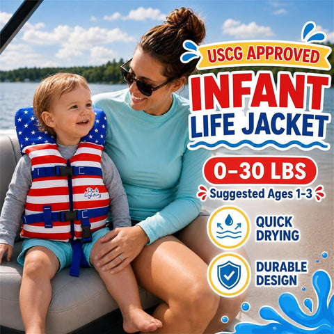 Dark Lightning USCG Approved Infant Life Jacket 0-30 lbs, Toddler Swim Vest and Baby Life Vest for 1-3 Years, 20-30 lbs, Headrest, Leg Strap and Grab Handle