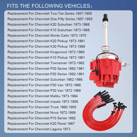 HEI Distributor with Spark Plug Wires Replacement for Chevy SBC 350 BBC 454