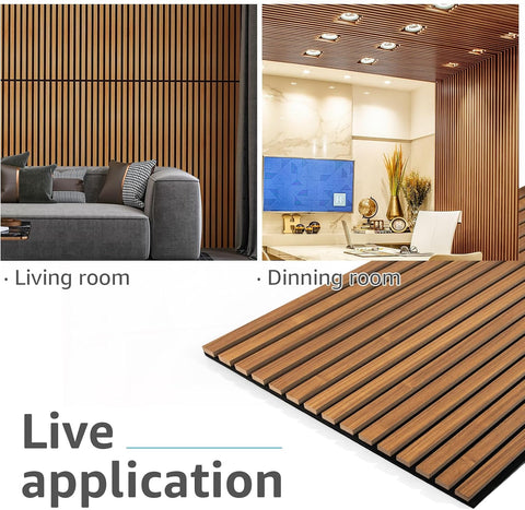 Art3d 4 Pack 47.2 x 23.6in. Wood Slat Acoustic Panels for Wall and Ceiling - 3D Fluted Sound Absorbing Panel with Wood Finish - Teak
