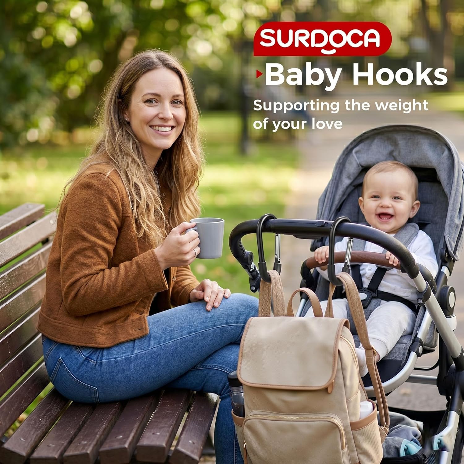 SURDOCA Stroller Hooks, Large Stroller Hooks for Bags, Universal Stroller Clips and Hooks, Mommy Hook for Stroller Heavy Duty, Stroller Accessories for Mom