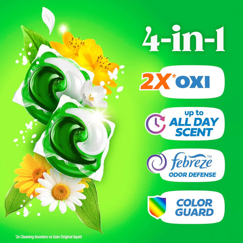 Gain Flings Liquid Washing Detergent Pods, Now with Odor Defense + Color Guard, Original Scent, 4-In-1 Liquid Laundry Detergent Pacs, Clean & Fresh, 112 Count (Packaging May Vary)