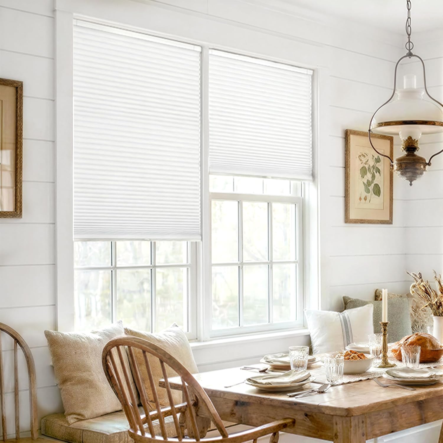 LazBlinds No Drill Cordless Cellular Shades, 34 1/2"W × 64"H, Silver White
