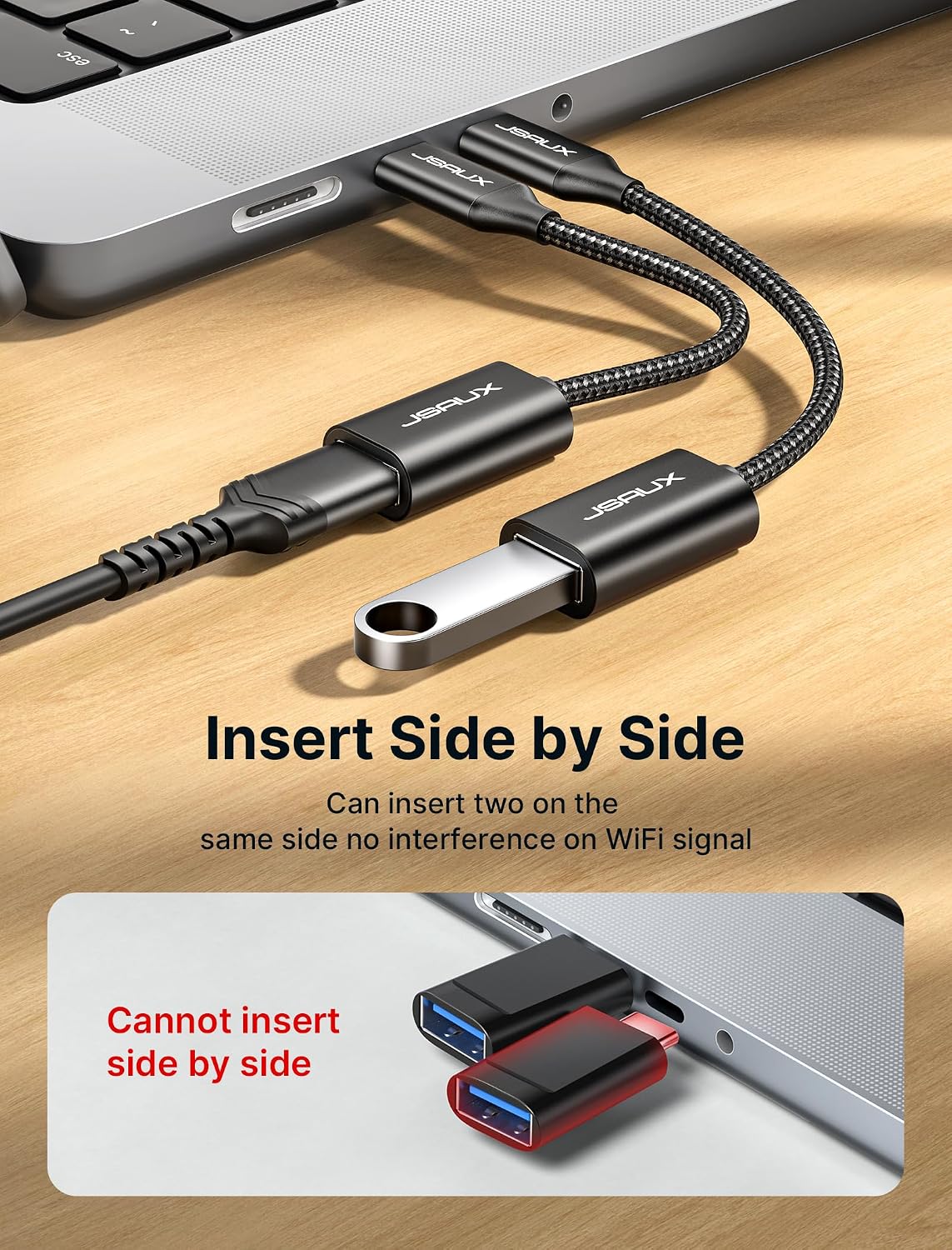 JSAUX USB C to USB 3.0 Adapter [2 Pack], USB C Male to USB Female OTG Cable Adapter Compatible with MacBook Pro/Air, iPhone 17 Pro Max/iPhone Air/16e/16/15 Series, Samsung Galaxy S25/S24/S23-Black