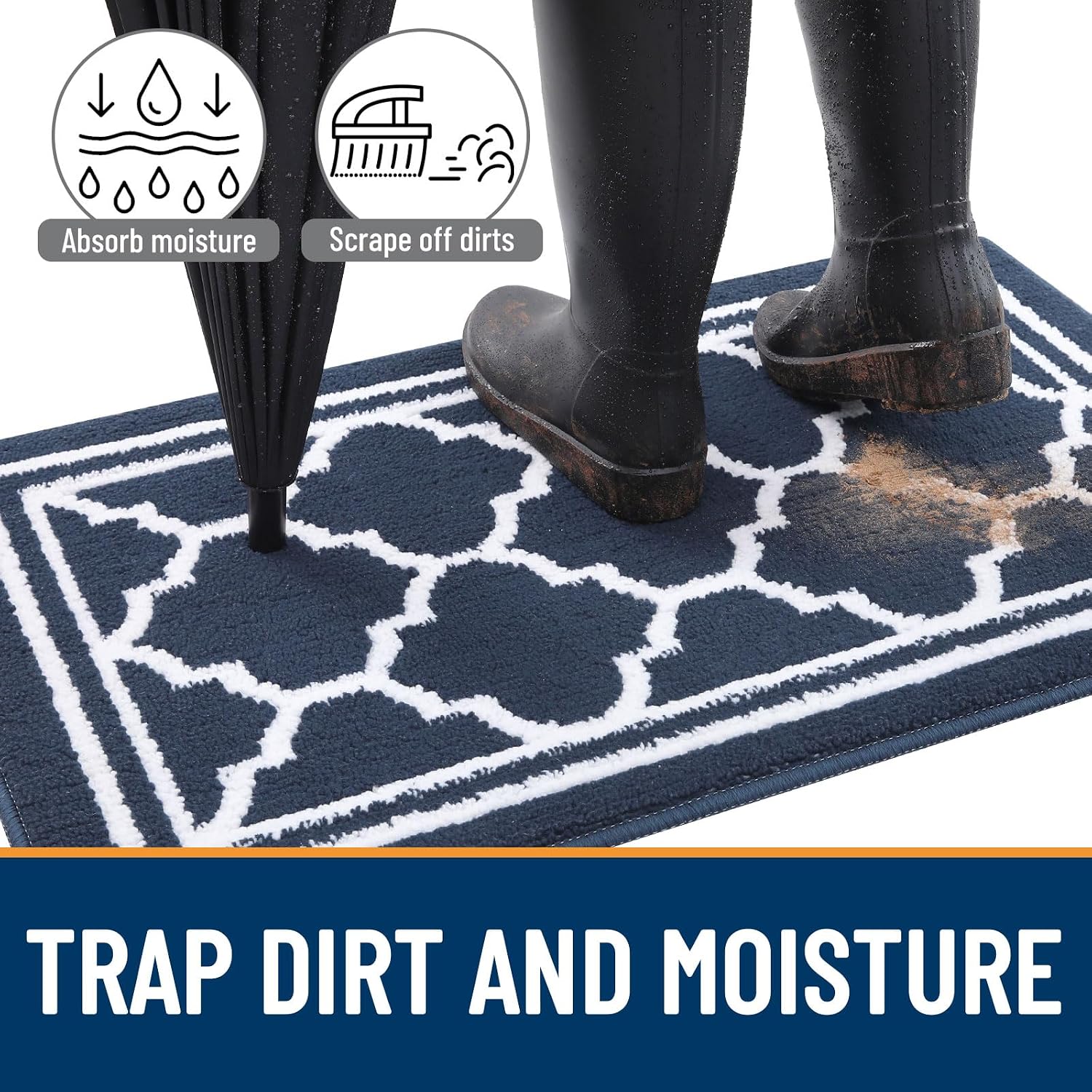 Buganda Indoor Door Mat, Dirt Resistant Doormat, 70x23, Navy Blue
