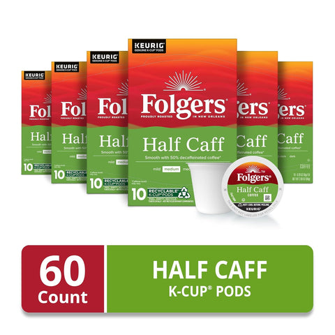 Folgers Half Caff Coffee, Medium Roast, Keurig K-Cup Pods, 60 Count