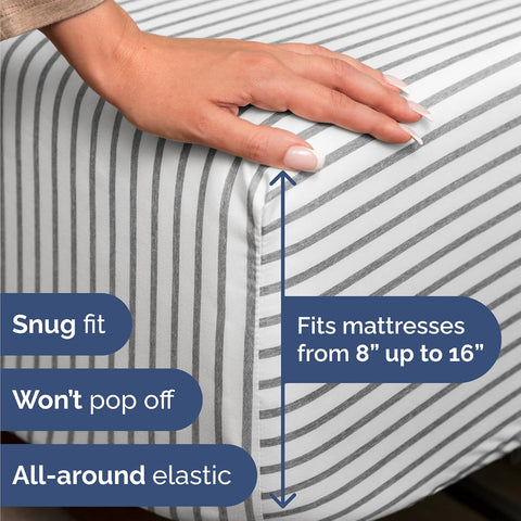 CGK Queen 6pc Bed Sheet Set - Breathable & Cooling - Grey Stripes