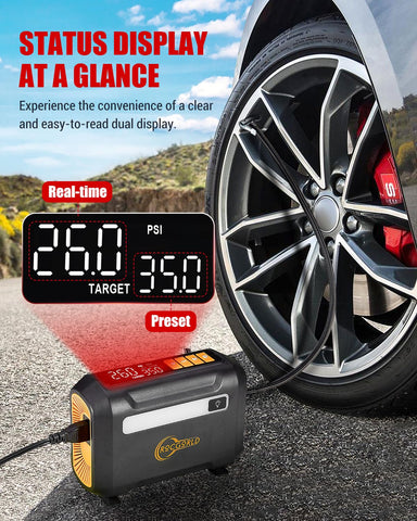 ROCGORLD R8 Tire Inflator Portable Air Compressor, DC 12V Portable Air Compressor with Large Dual Digital Screen, 3X Faster Inflation Portable Air Pump for Car Tires, Bike, Motor - Car Accessories