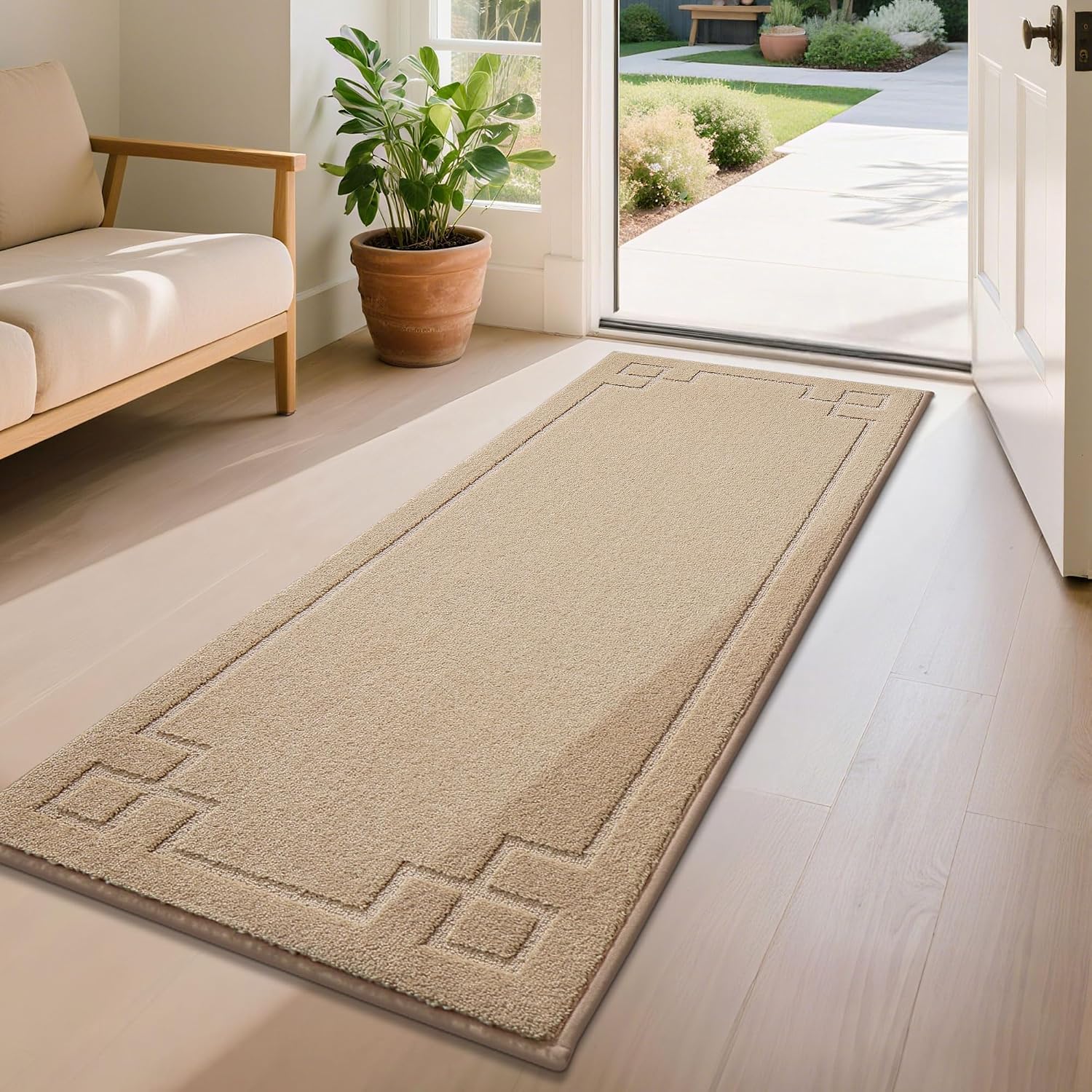 BEQHAUSE Door Mat 24" x 60", Non-Slip Door Mats Indoor Washable, Beige