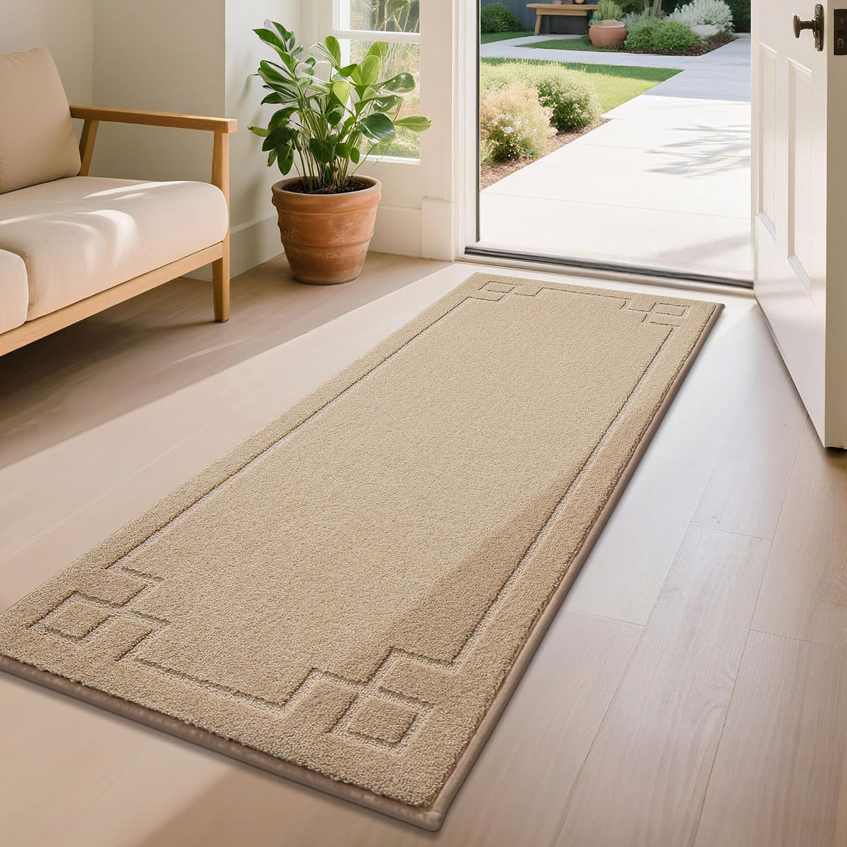 BEQHAUSE Door Mat 24" x 60", Non-Slip Door Mats Indoor Washable, Beige