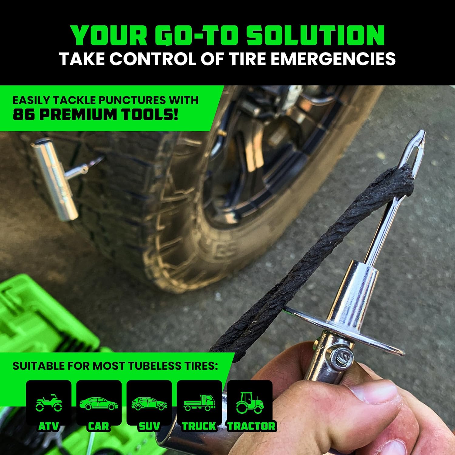 Rhino USA Tire Repair Kit (86-Piece) - Heavy Duty Tire Plug Kit