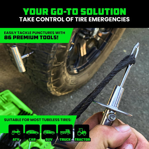 Rhino USA Tire Repair Kit (86-Piece) - Heavy Duty Tire Plug Kit