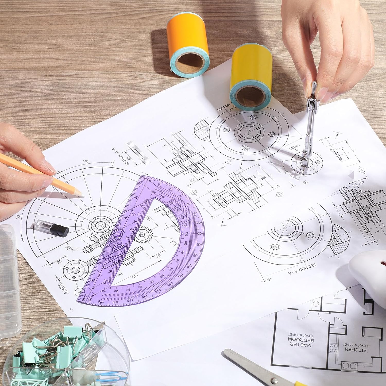 EBOOT Drawing Compass and 6 in Protractor Geometry Set, Purple