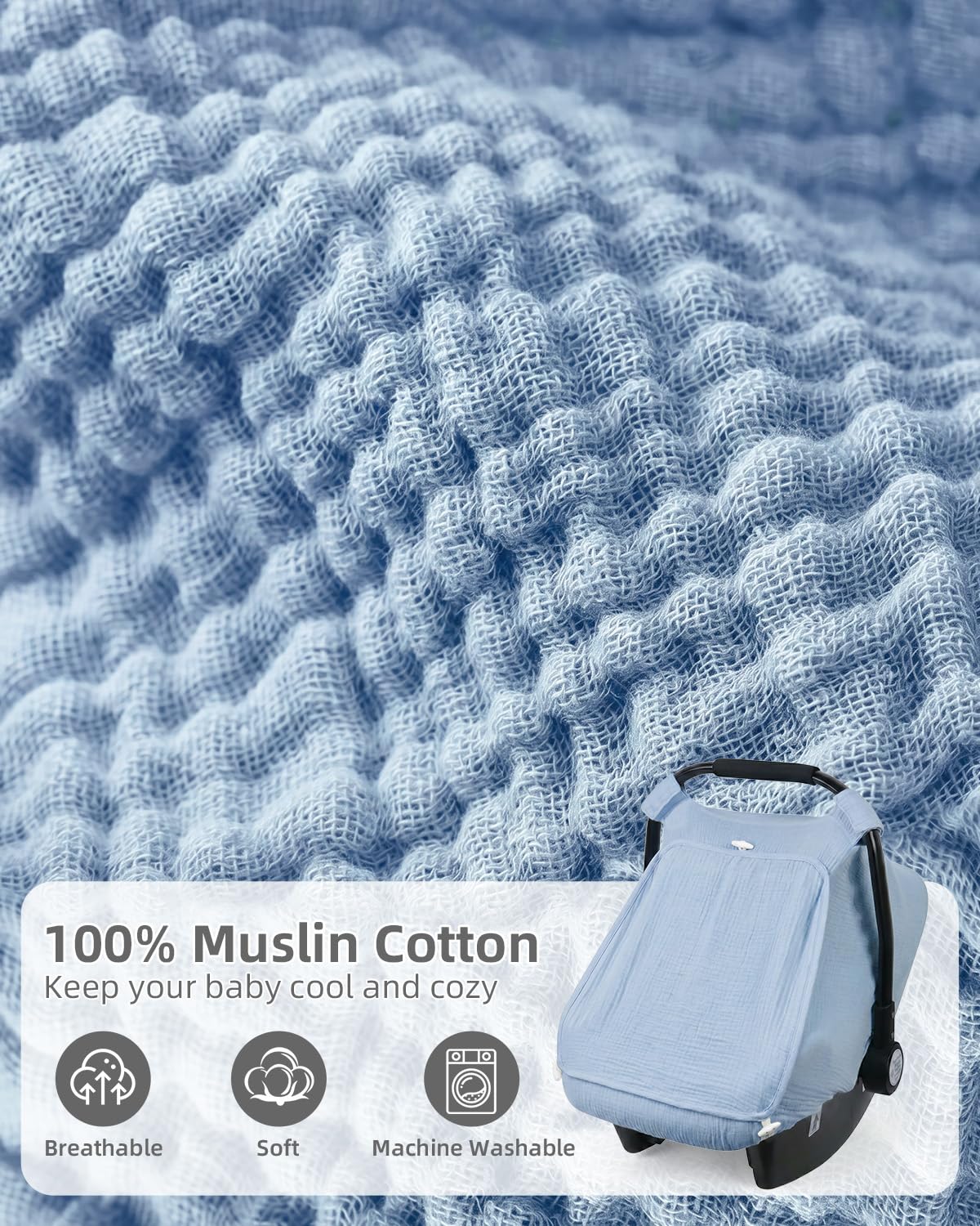 Rquite Baby Car Seat Cover Boy, Muslin Mesh Window Infant Carseat Canopy