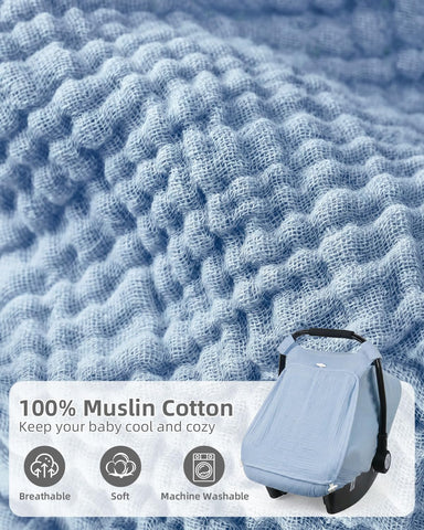 Rquite Baby Car Seat Cover Boy, Muslin Mesh Window Infant Carseat Canopy