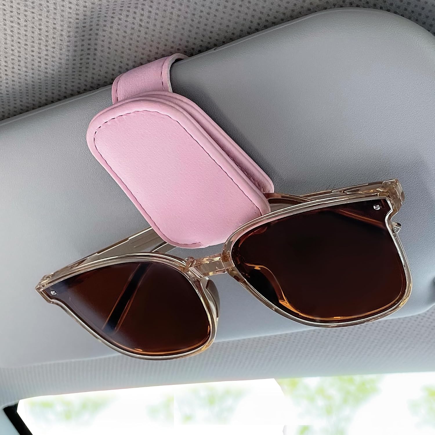 Sunglass Holder for Car, Visor Sunglasses Holder Clip Magnetic Leather