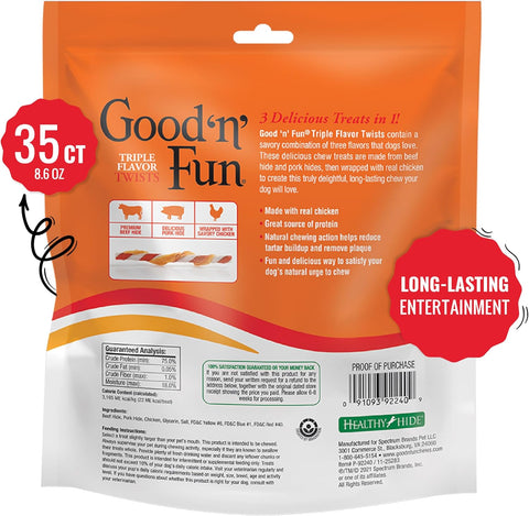 Good 'n' Fun Twists Long-Lasting Dog Treat Made With Real Protein, 35 Count