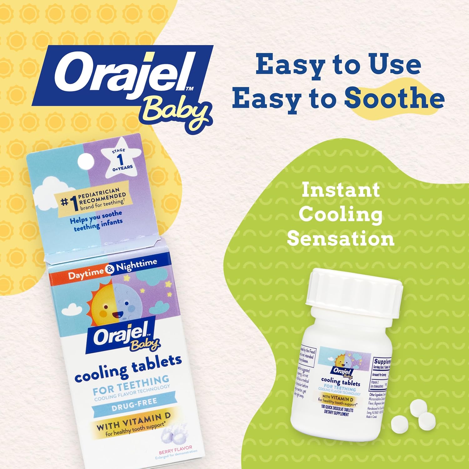 Orajel Baby Cooling Tablets for Teething Pain, 100 Quick Dissolve Tablets