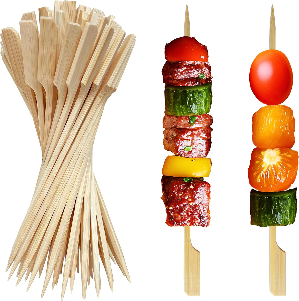 200 PCS 6 Inch Bamboo Wooden Paddle Skewers Sticks for Fruit Kabobs, Yakitori Chicken, Appetizers (6 Inch)
