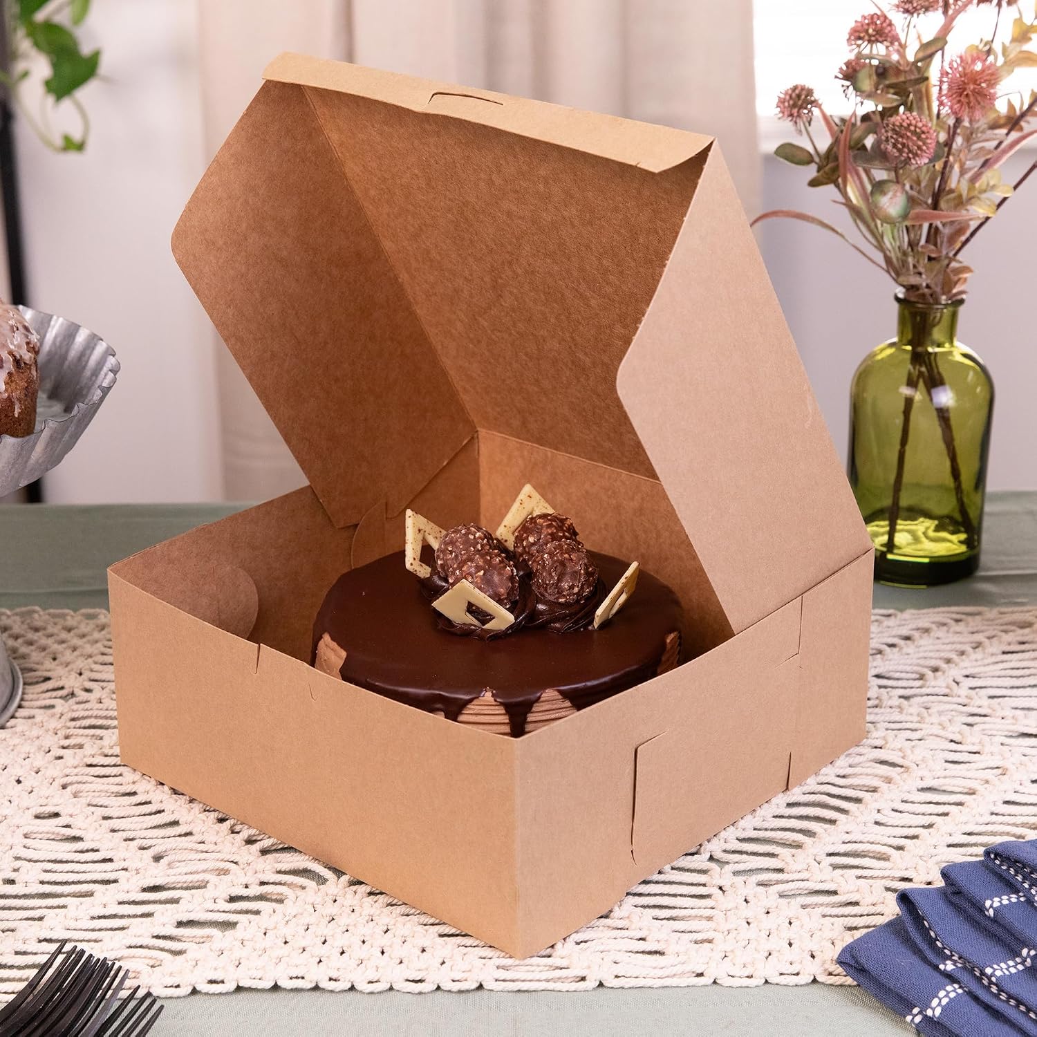 SCT Kraft One-Piece Non-Window Bakery Boxes, 10 x 10 x 4, Brown, Paper, 100/Bundle
