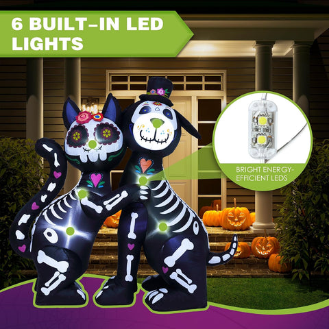 ZPISF 6 FT Halloween Inflatables Skeleton Black Cat and Dog