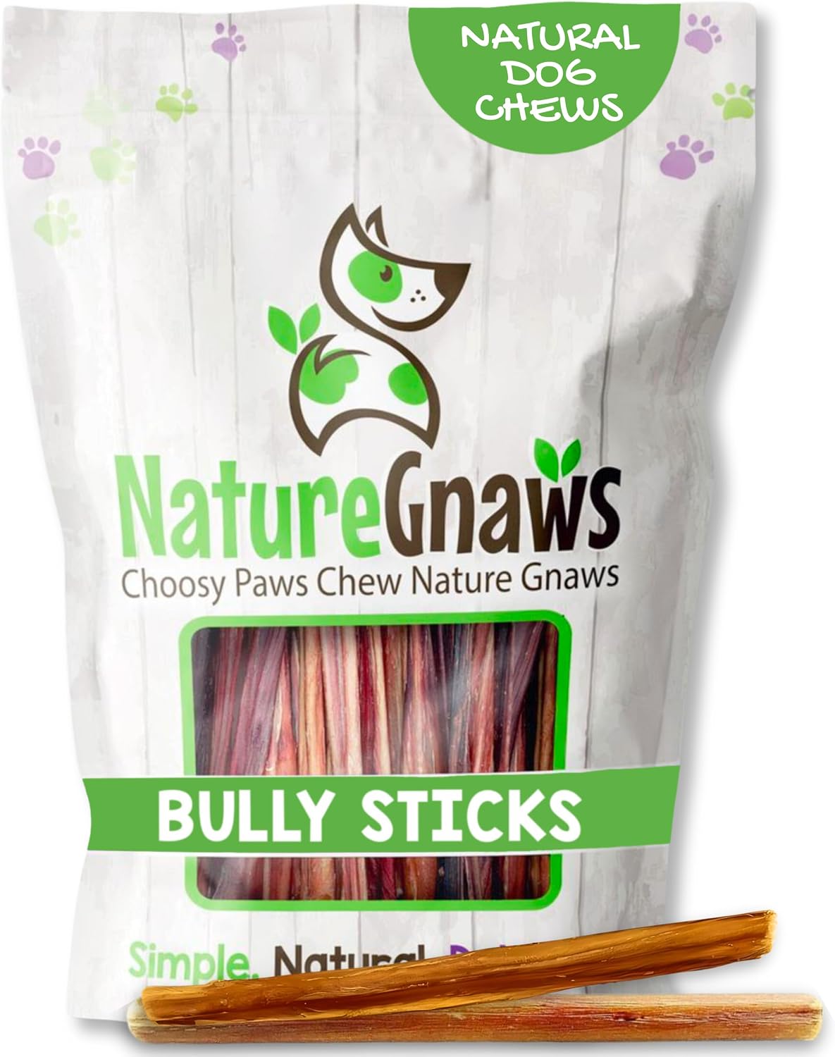 Nature Gnaws Large Bully Sticks 6" Rawhide Free Dog Chews, 3 Count