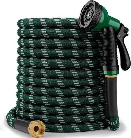 Garden Hose 100 ft, 2026 Upgraded Kink Free Flexible Water Hose 100ft With 10 Pattern Spray Nozzle, Leak-Proof, Portable, Ultra Lightweight & Durable Garden Hose for Yard, Lawn, Outdoor (DarkGreen)