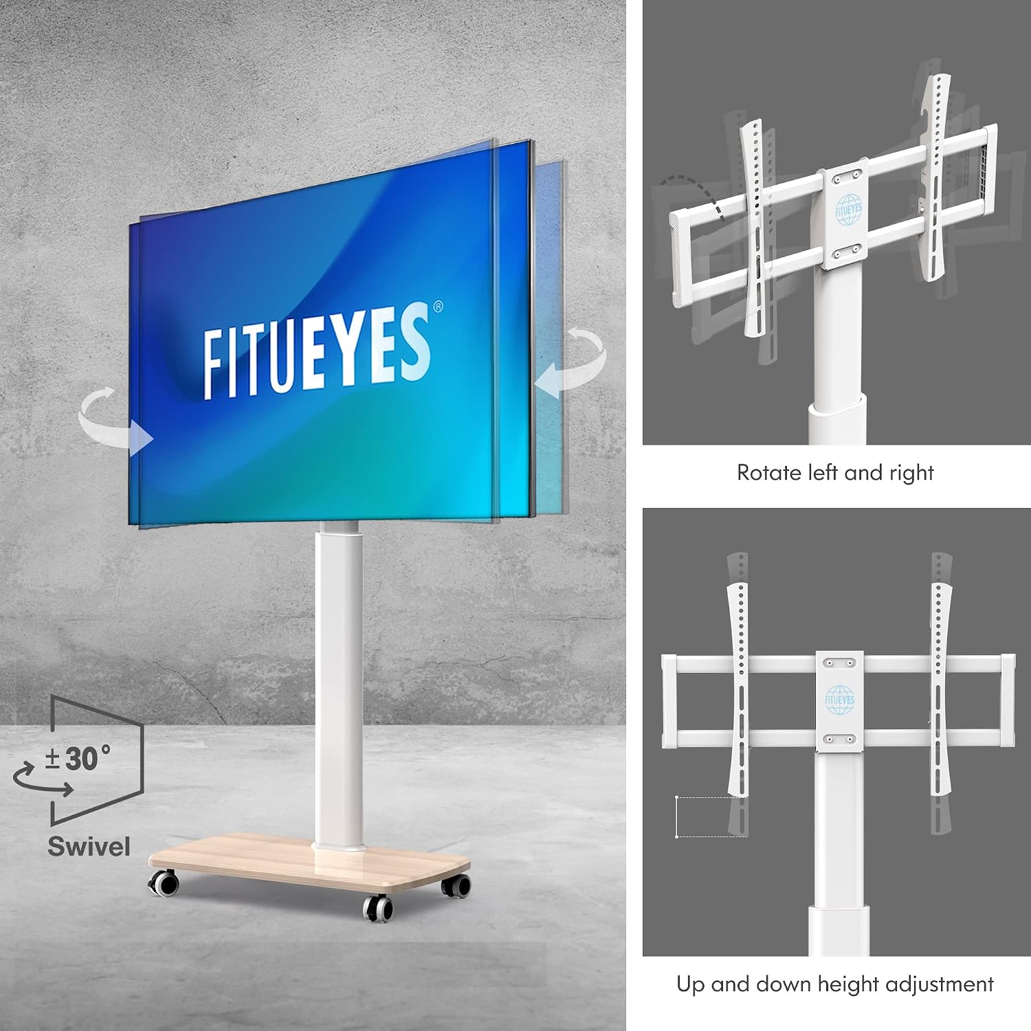 FITUEYES Rolling TV Stand for 32-75 Inch TVs with Height Adjustable, White