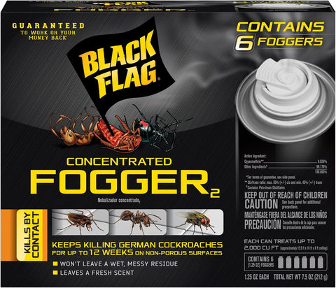 Black Flag Concentrated Fogger, 6 Count-1.25 Ounce Cans, Indoor Insecticide