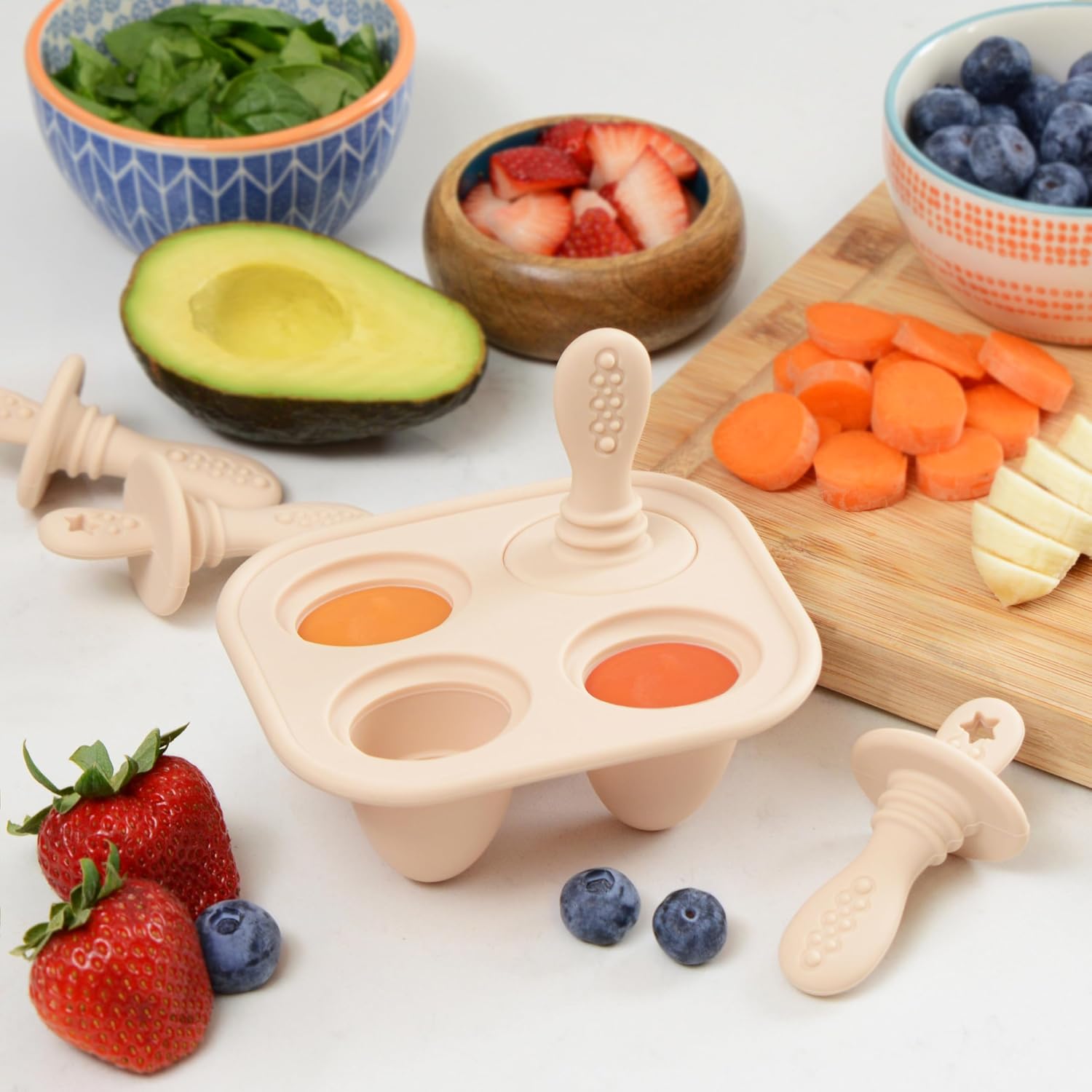 PrimaStella Silicone Petite Pops - Baby Popsicle Mold - BPA Free - Dishwasher Safe - 4 Months+ Teether Pops (Cream)