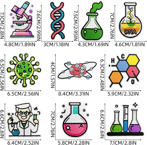 10 Pcs Science Laboratory Iron on/Sew on Patches, Back to School Embroidered Applique Patches, Clothes Backpacks Hats Pants Jackets Jeans Decoration, Student Classroom Prizes