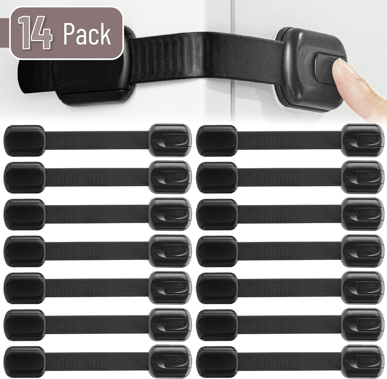 Bates- Child Safety Strap Locks, 14 Pack, Black Baby Cabinet Locks, Toilet Locks Baby Proof, Child Proof Drawer Locks, Cabinet Baby Locks for Cabinets, Child Proof Cabinet Locks, Drawer Child Locks
