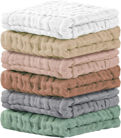 Cuddle Campus 6 Pack Muslin Baby Washcloths, Burp & Wash Cloths for Babies