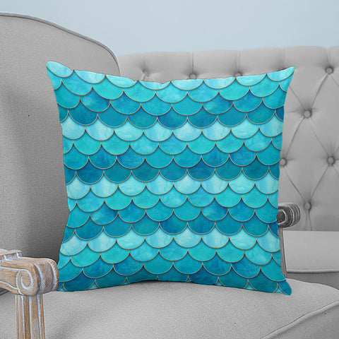 QueenKer Pillow Covers 18x18 Inch Set of 2 Mermaid Scales Aqua Gardient Square Throw Pillow Decorative Case Sofa/Bed Cushion Covers Zipper Pillow Protector for Bedroom Living Room Farmhouse