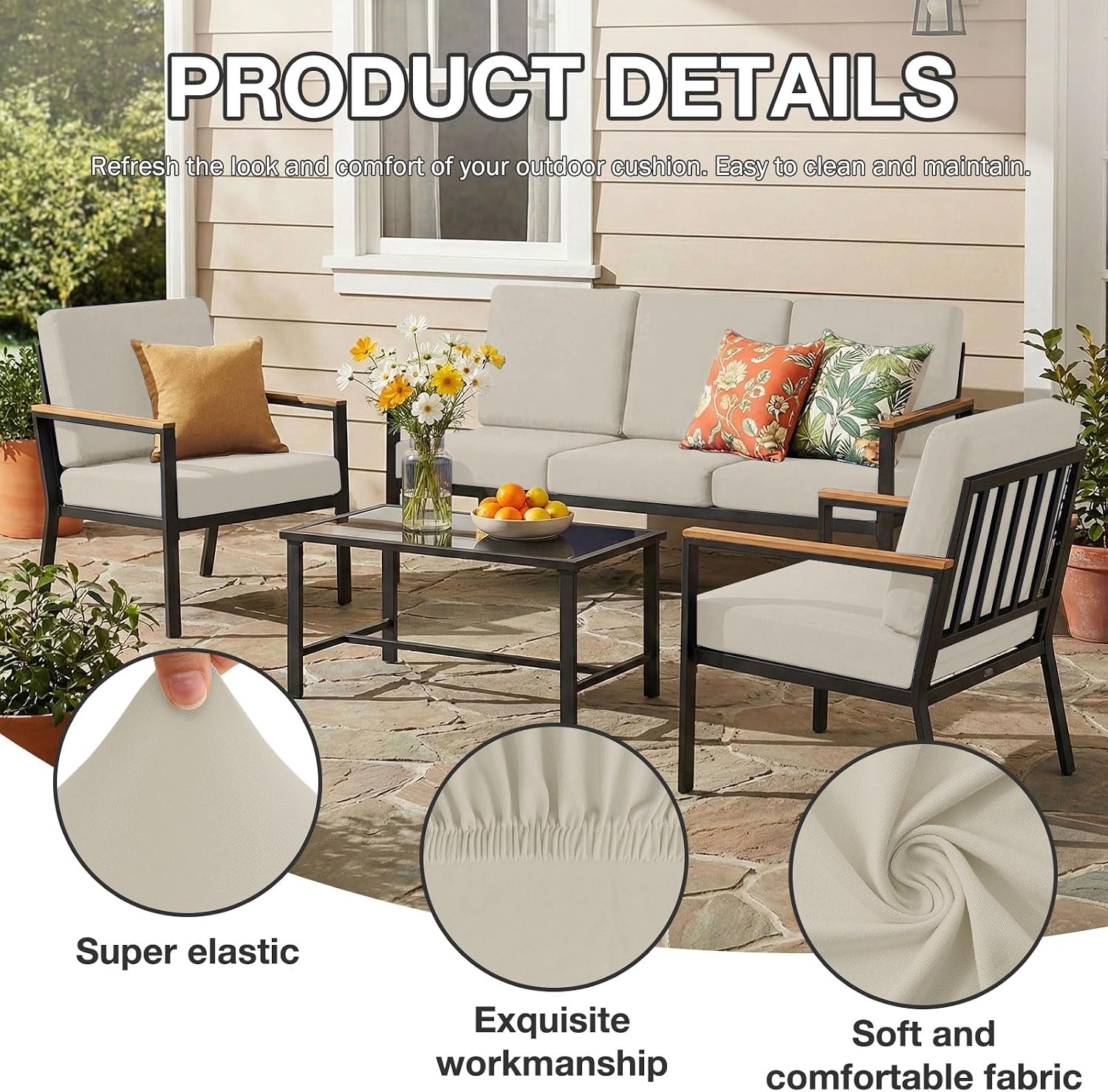 hyha 8Pcs Patio Cushion Covers, Stretch Outdoor Couch Cushion Covers