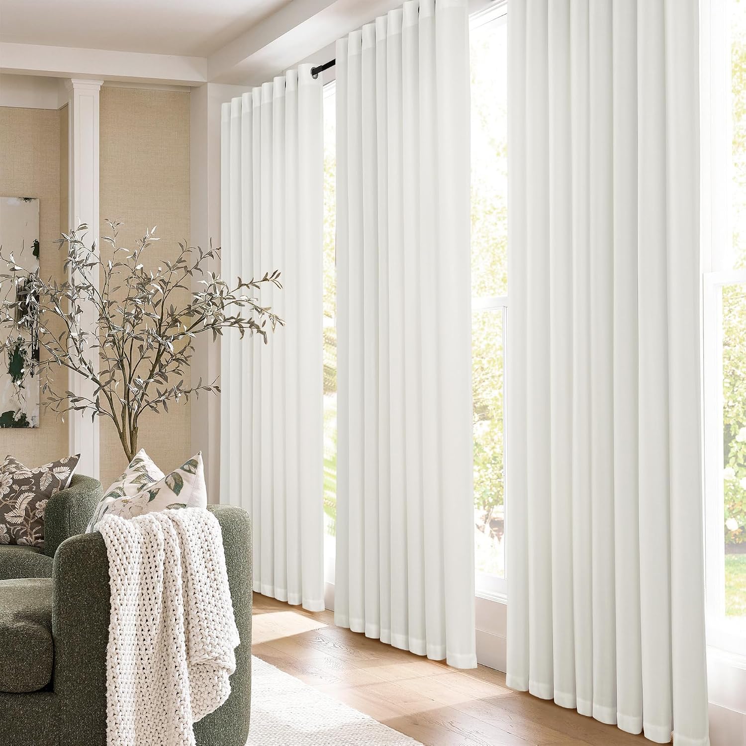 Jowels Ivory Linen Grommet Curtains 84 Inch Length 2 Panels for Living Room