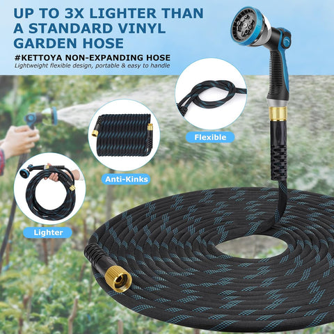 Non-Expanding Garden Hose 25 ft, Kink Free Flexible Water Hose with 10-Pattern Spray Nozzle, Lightweight Hose Pipe, Leak Proof, 3/4" Swivel Connectors, Super Fabric, Portable Storage Strap