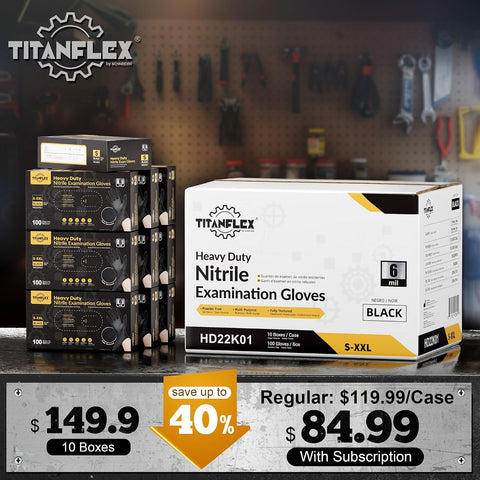 TitanFlex Heavy Duty Black Nitrile Gloves, 6 Mil, Fully Textured, Mechanic Disposable Gloves, Latex Free, Powder Free