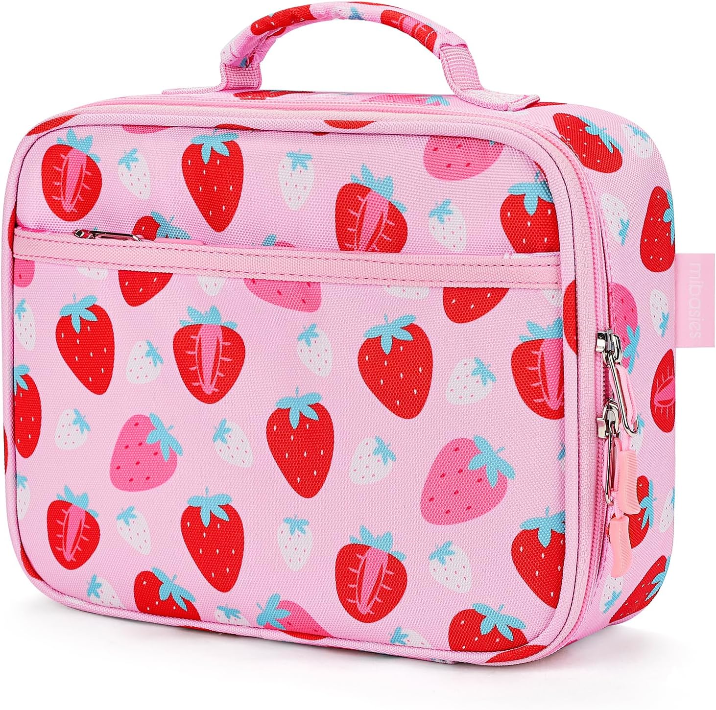 mibasies Kids Lunch Box for Girls, Insulated and Reusable Lunch Bag for School Preschool Kindergarten, Assorted Strawberry - Pink