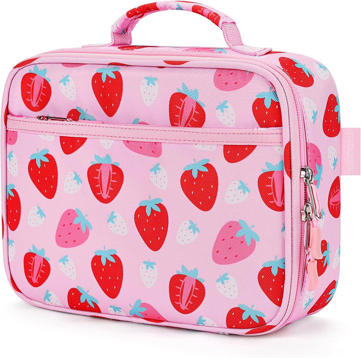mibasies Kids Lunch Box for Girls, Insulated and Reusable Lunch Bag for School Preschool Kindergarten, Assorted Strawberry - Pink