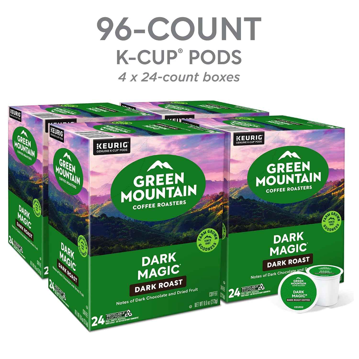 Green Mountain Coffee Roasters Dark Magic, Single-Serve Keurig K-Cup Pods, Dark Roast Coffee Pods, 96 Count