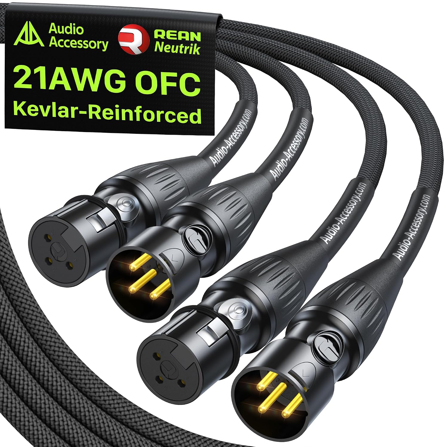 AA AUDIO ACCESSORY XLR Cables 10ft 2 Pack, 21AWG OFC Dual Shielded Mic Cord