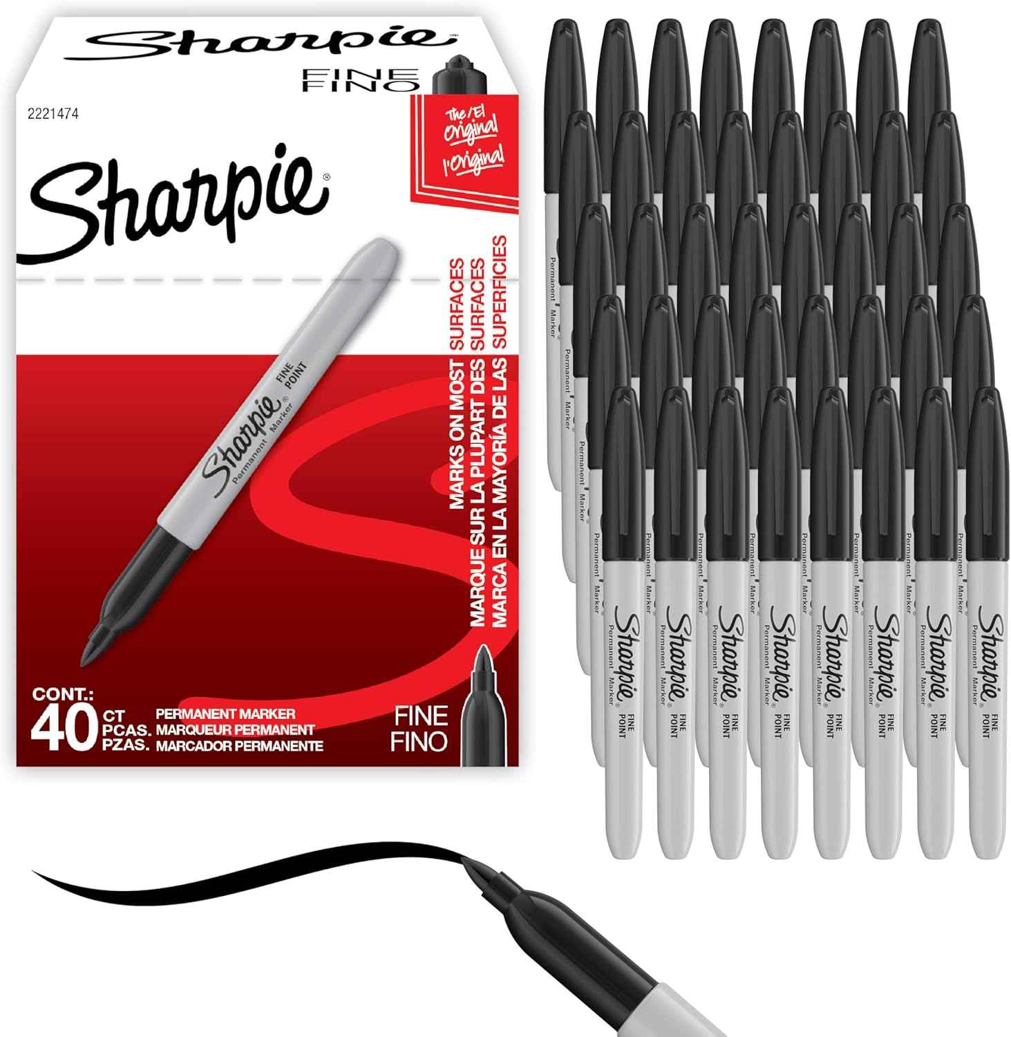 Sharpie Permanent Markers, Fine Tip, Black, 40 Count - Office Supplies, Quick Drying, Fade Resistant, For Wood, Plastic, Paper, Metal, And More
