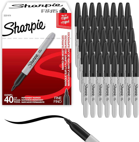 Sharpie Permanent Markers, Fine Tip, Black, 40 Count - Office Supplies, Quick Drying, Fade Resistant, For Wood, Plastic, Paper, Metal, And More