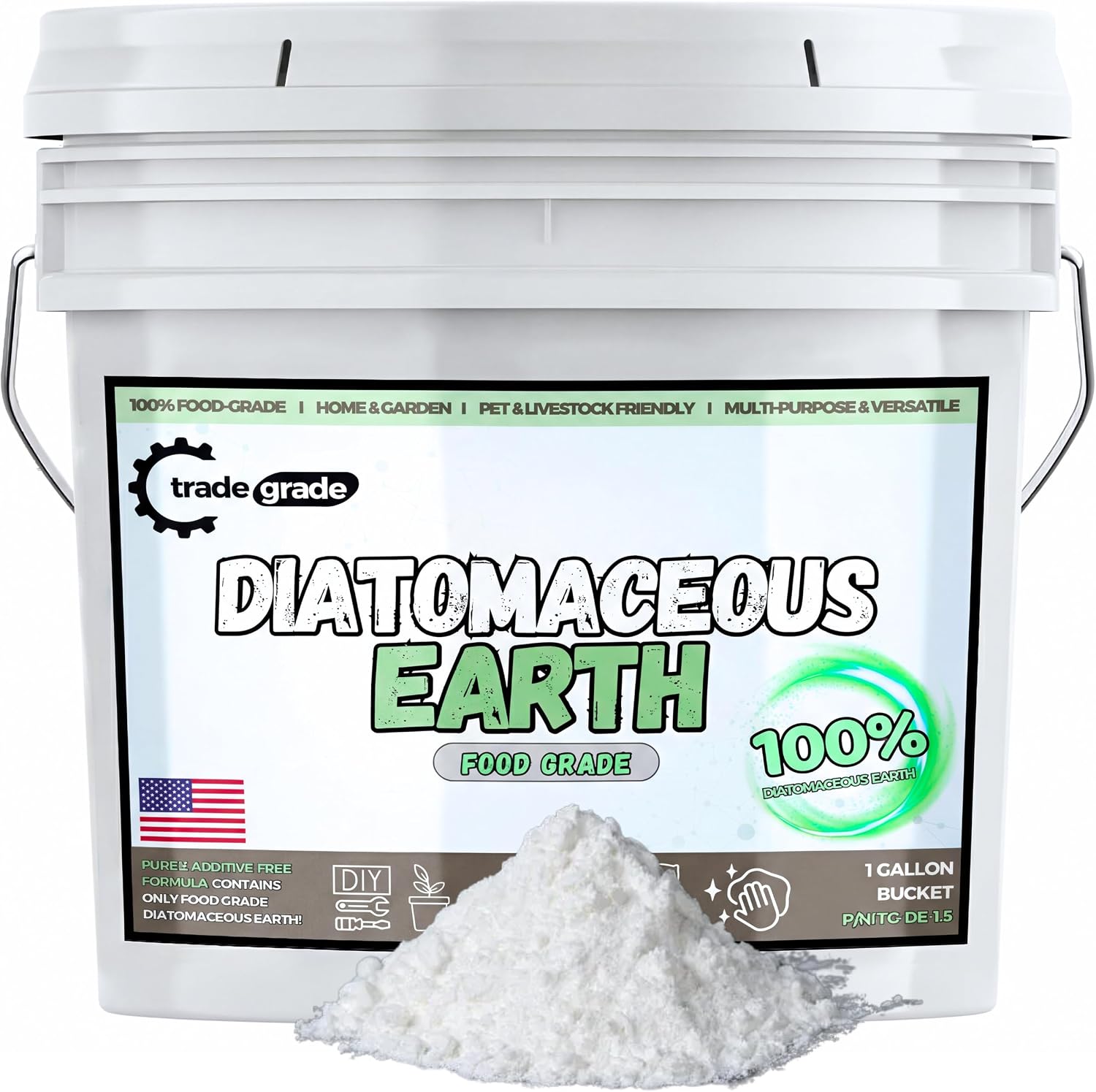 TradeGrade 100% Food-Grade Diatomaceous Earth – Bucket Powder | Organic, All-Natural DE for Garden, Home, Pets & More (1 Gallon)