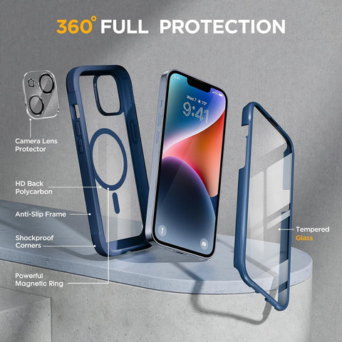 Miracase for iPhone 14 Case,Full-Body Bumper &Screen Protector,Storm Blue