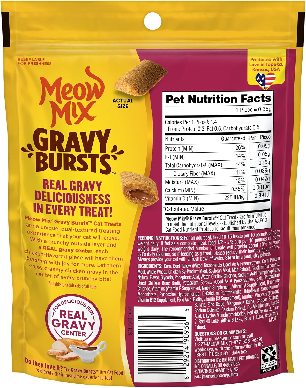 Meow Mix Gravy Bursts Chicken Flavored Cat Treats, 2.7 Oz. Bags (Pack of 5)