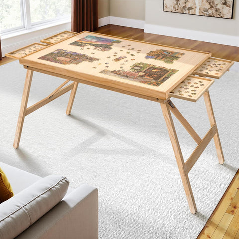 TEAKMAMA 1500 Pieces Puzzle Table, 27.6"H Puzzle Board with Legs for Adults