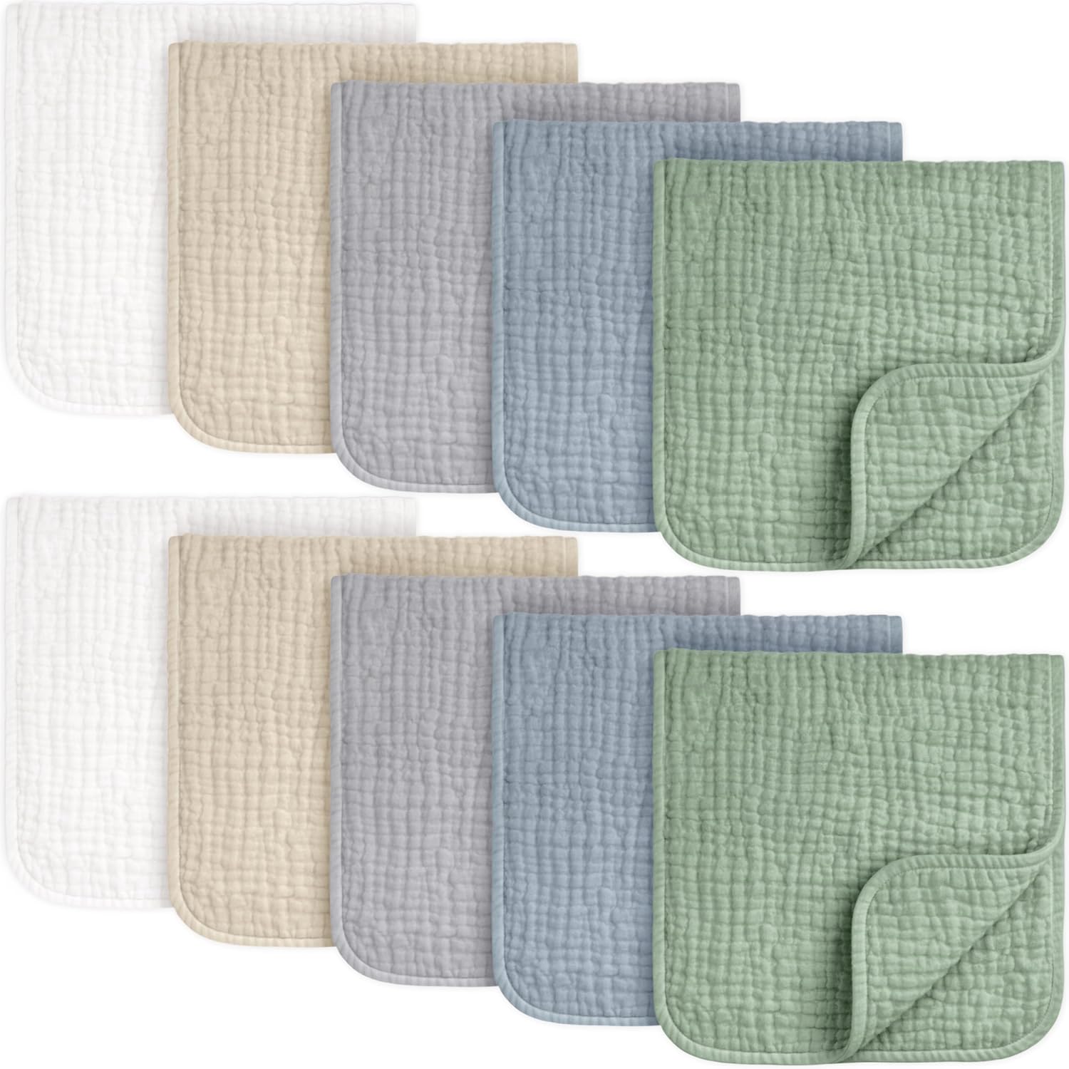 KeaBabies Organic Muslin Burp Cloths Baby Boy, Girl, 10-Pack (Slate)