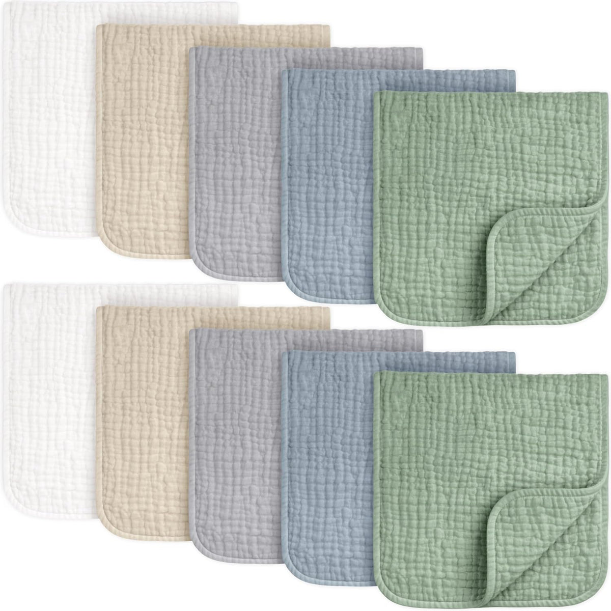 KeaBabies Organic Muslin Burp Cloths Baby Boy, Girl, 10-Pack (Slate)