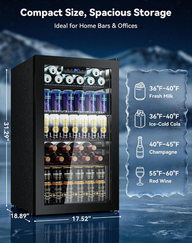 130 Can Beverage Refrigerator, Reversible Door, 3.2 Cu.Ft Drink Cooler